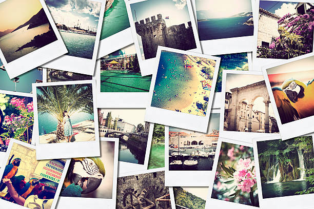 Multiple photographs of vacation scenes mosaic with pictures of different places and landscapes, shooted by myself, simulating a wall of snapshots uploaded to social networking services travel destinations photos stock pictures, royalty-free photos & images