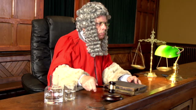 Judge in Courthouse, Wig and Red Robe - Two Shots