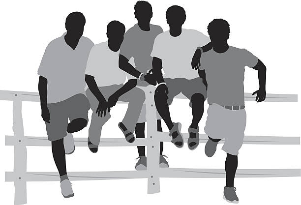 Five brothers sitting on fence Five brothers sitting on fencehttp://www.twodozendesign.info/i/1.png person sitting on fence stock illustrations