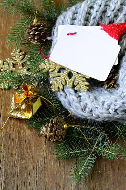 istock Christmas composition with a knitted scarf and decorations 456868299