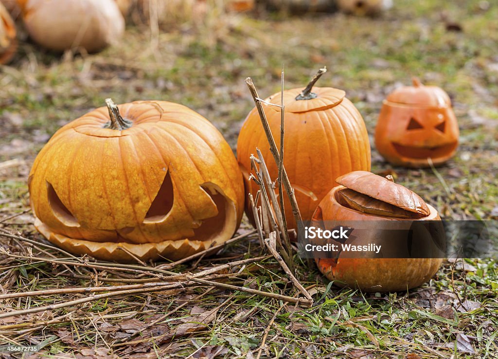 pumpkins scary and funny pumpkins on Halloween Autumn Stock Photo