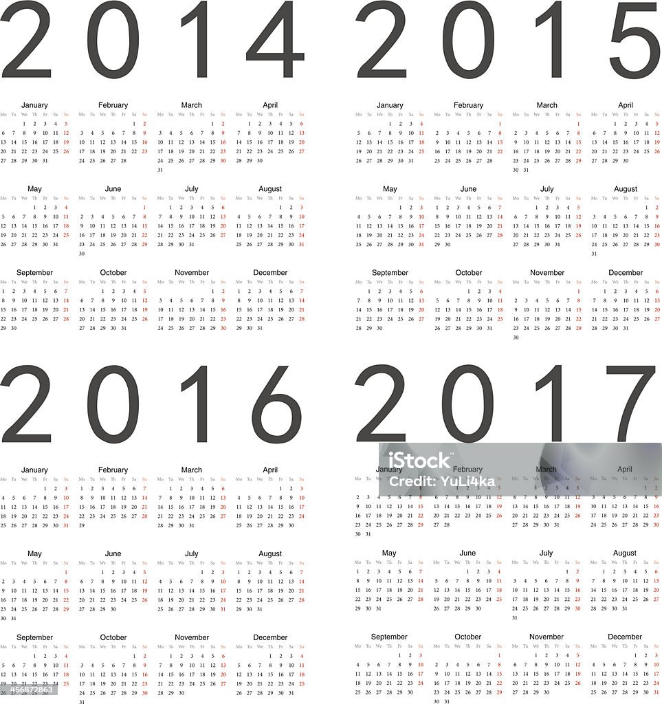 Vector conjunto de square 2014-2017 año Calendarios - arte vectorial de 2015 libre de derechos