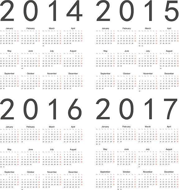 ilustrações de stock, clip art, desenhos animados e ícones de vector conjunto de quadrado 2014-2017 ano de calendários - 2016