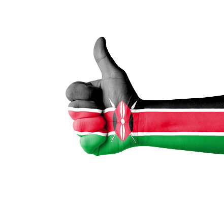 Hand with thumb up, Kenya  flag painted