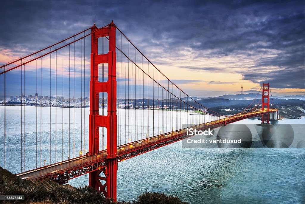 Golden Gate Bridge, San Francisco famous Golden Gate Bridge, San Francisco at night, USA Golden Gate Bridge Stock Photo