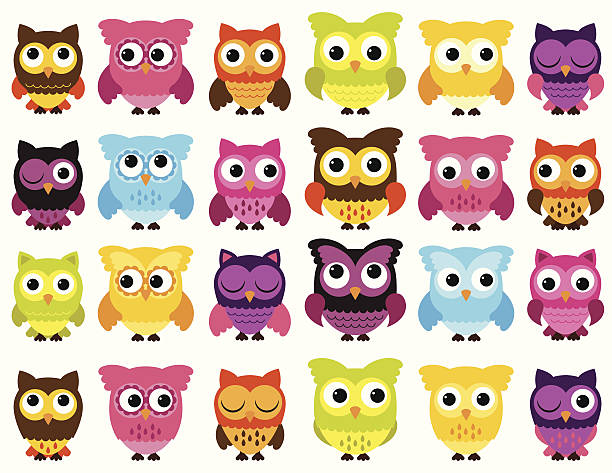векторная коллекция милые и красочные owls - loving bird love birds nest stock illustrations