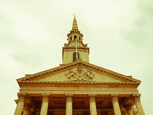 Vintage look Church of Saint Martin in the Fields, Trafalgar Square, London, UK