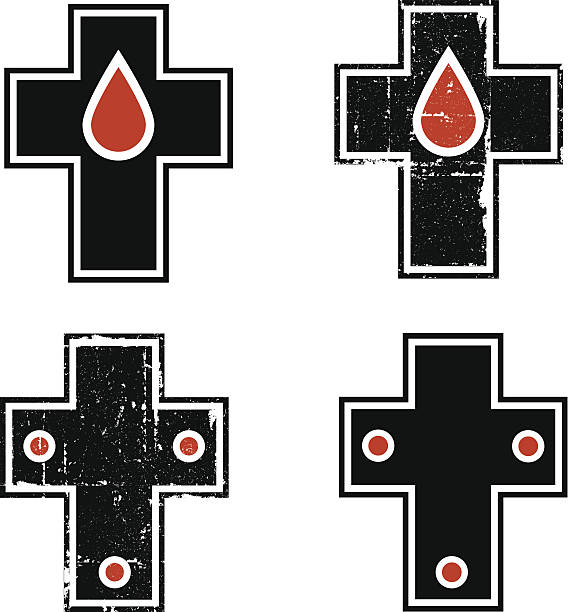 illustrazioni stock, clip art, cartoni animati e icone di tendenza di sangue di cristo cross simboli - christianity cross shape dirty grunge