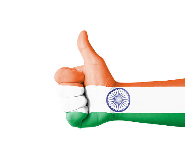 istock Hand with thumb up, India  flag painted 456892053