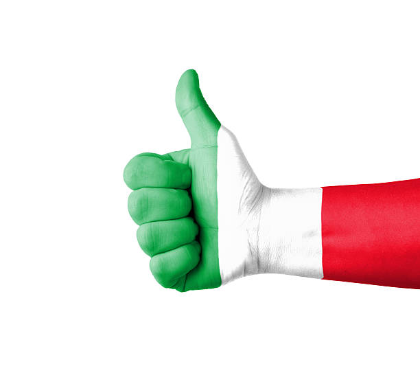 Hand with thumb up, Italy  flag painted stock photo