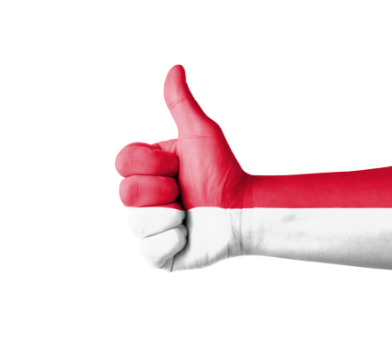 Hand with thumb up, Indonesia  flag painted