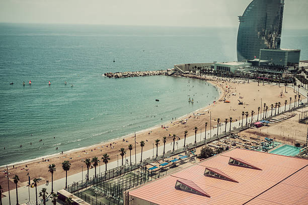 Beach cafe Barcelona. Catalonia, Spain. Vintage retro style