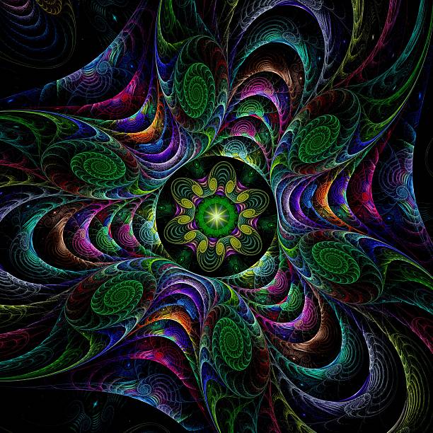 istock Abstract fractal image resembling a puffed colorful star flower 456898265