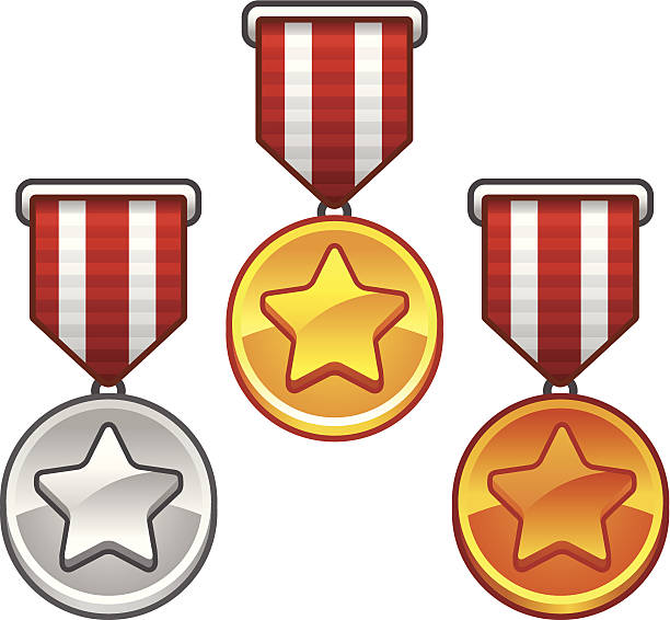 wojsko medale z gwiazdy - medal bronze medal military star shape stock illustrations