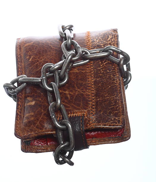 istock Empty wallet in chain - poor economy, end of spending 456899023