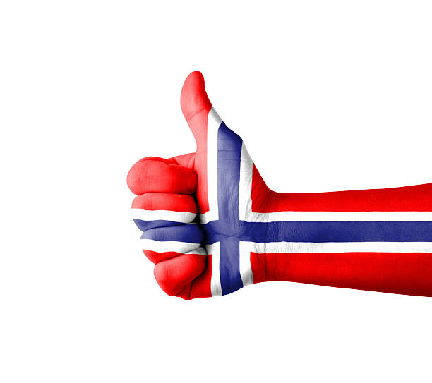 Hand with thumb up, Norway  flag painted