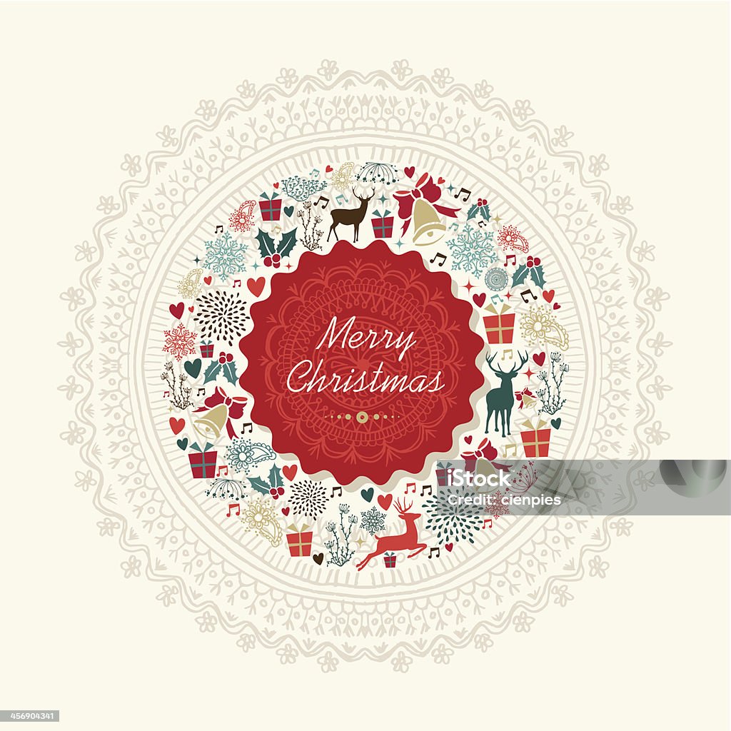 Vintage Christmas greeting card background Merry Christmas holiday icons vintage circle composition. Vector file organized in layers for easy editing. Abstract stock vector