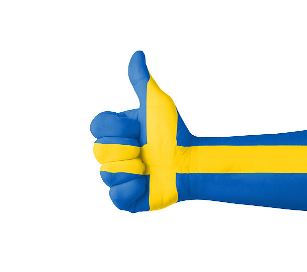 Hand with thumb up, Sweden  flag painted