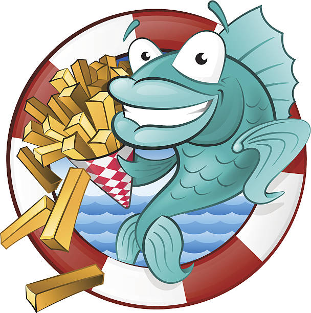 ilustrações de stock, clip art, desenhos animados e ícones de mulher peixe com batata frita. - fish seafood prepared fish nautical vessel
