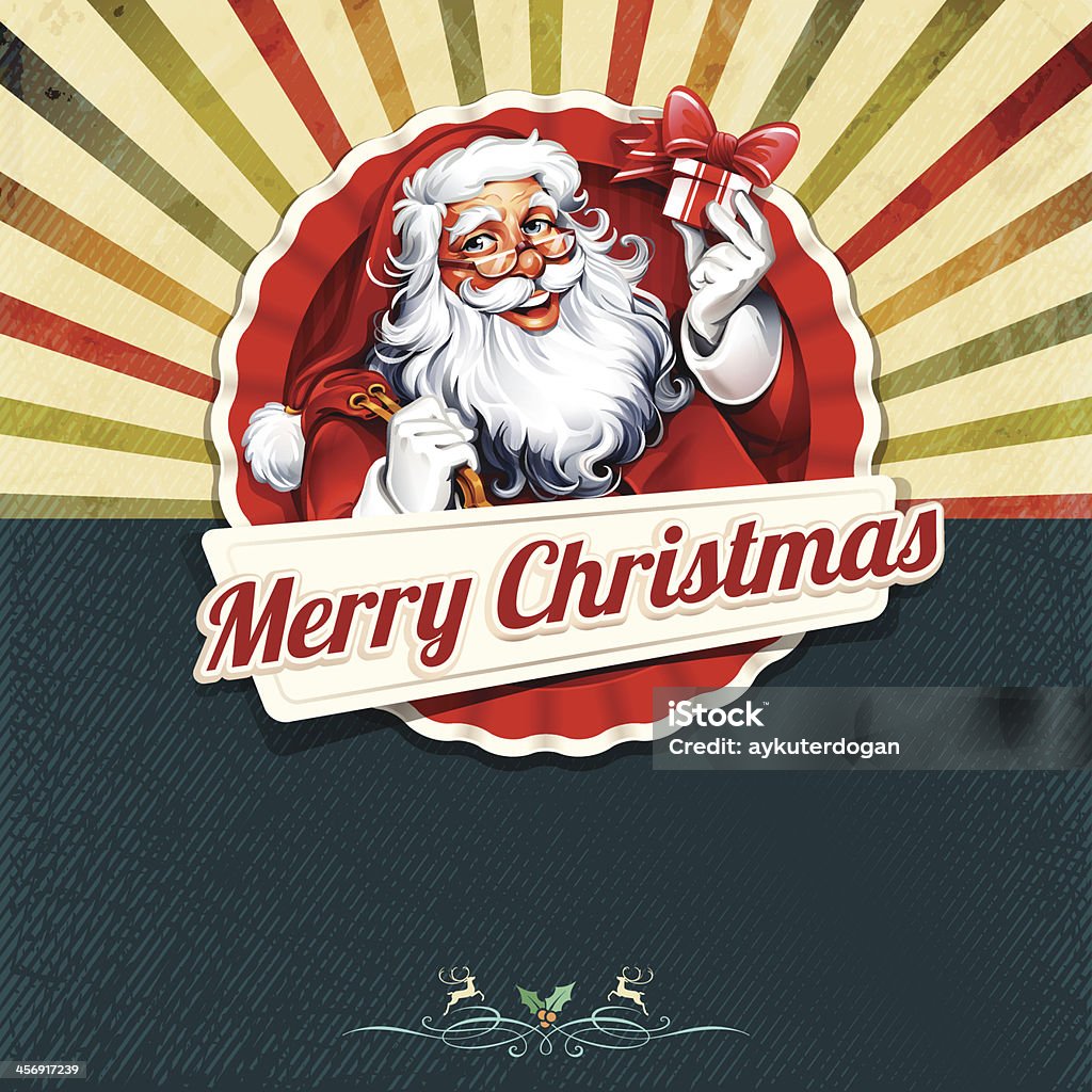 Retro Christmas Frame Retro Christmas frame with Santa Claus illustration. Santa Claus illustration, badge, texture and stripes are grouped and layered separately. Eps10 file, illustration contains transparency effects in gradients. AI-Cs and Cs5 files included. Santa Claus stock vector