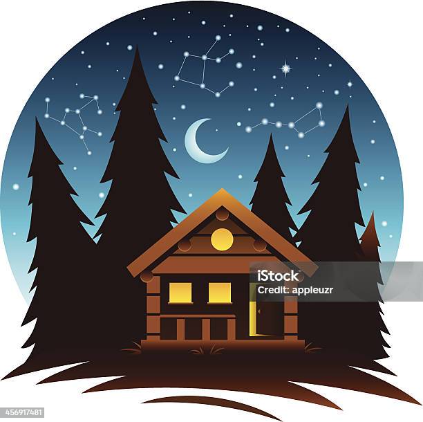 Ilustración de Cabina Ambiente En La Oscuridad y más Vectores Libres de Derechos de Cabaña de madera - Cabaña de madera, Silueta, Vector