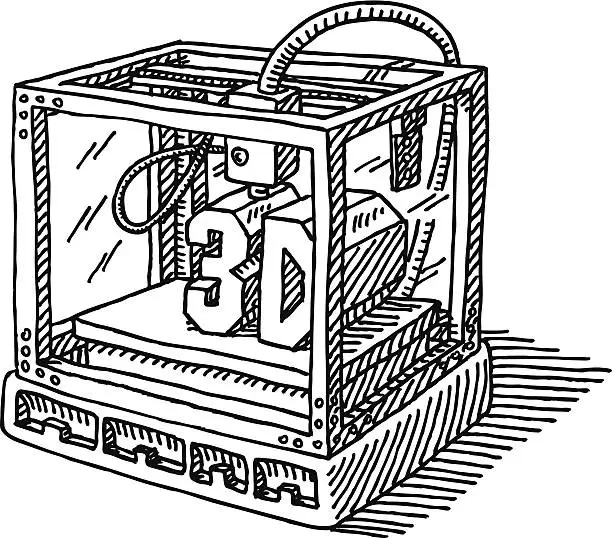 Vector illustration of Contemporary 3D Printer Drawing