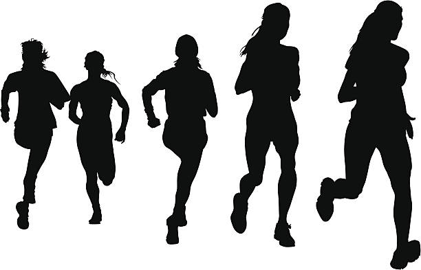 illustrazioni stock, clip art, cartoni animati e icone di tendenza di team donna - child running sport sports race