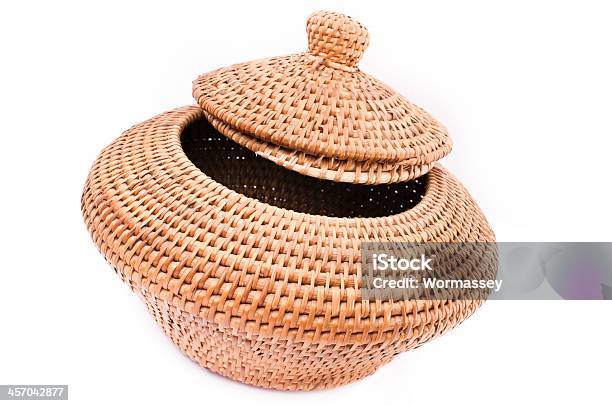 Rattan Basket With Lid Stock Photo - Download Image Now - Art And Craft, Bag, Basket