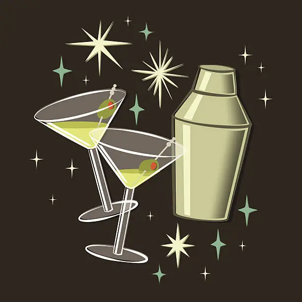 Vector illustration of Retro 50s Martini Cocktail Illustration