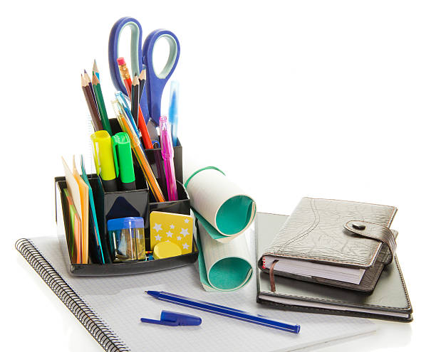 istock Office supplies in a support and  organizer 457044103