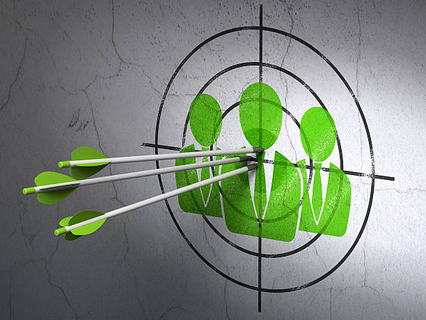 istock News concept: arrows in Business People target on wall background 457047479