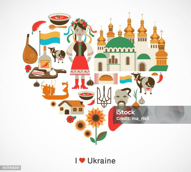 Ukraine Liebeherz Mit Symbolen Und Elemente Stock Vektor Art und mehr Bilder von Kiew - Kiew, Architektur, Arrangieren