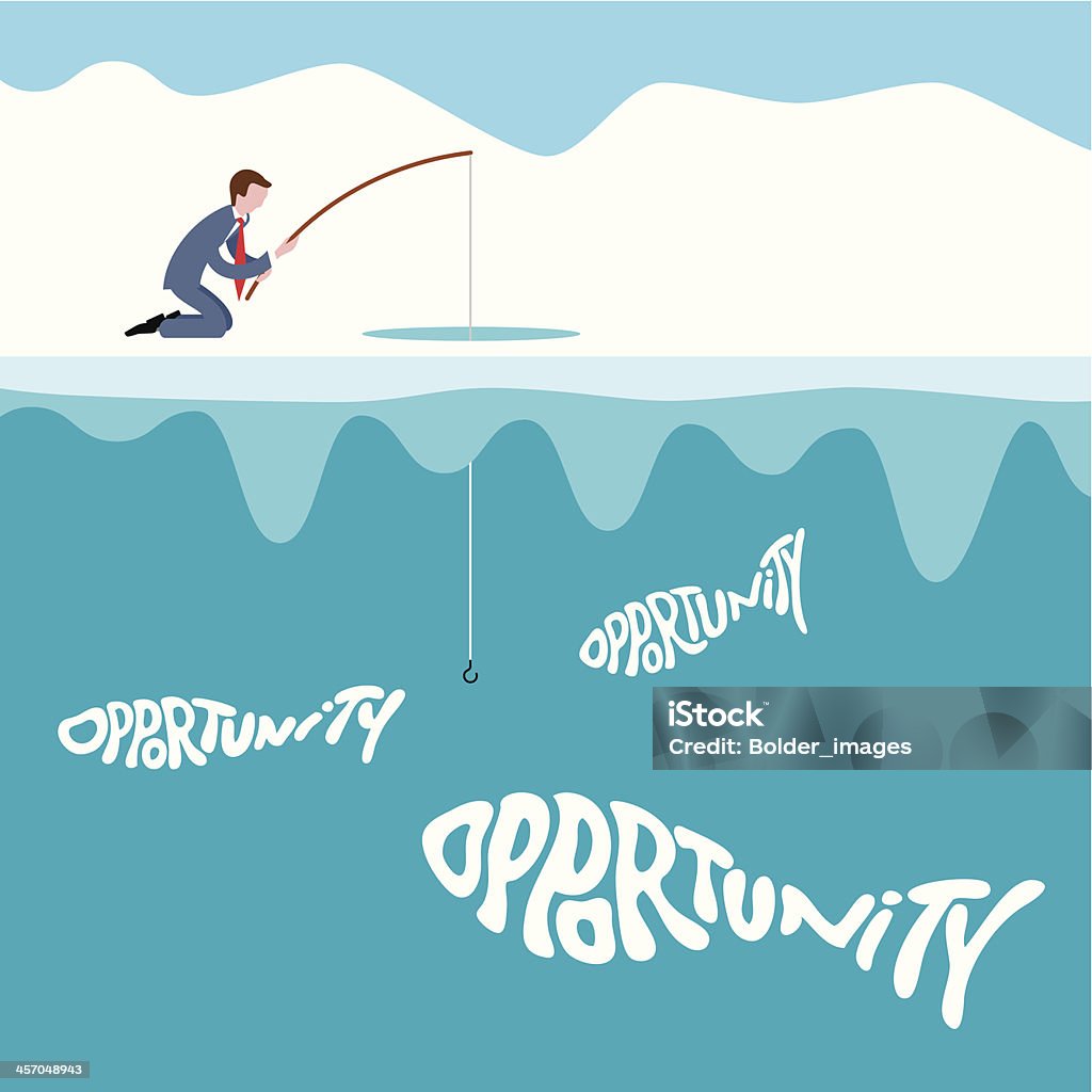 fishing for opportunities Ambitious businessman ice fishing for opportunities. Ice Fishing stock vector