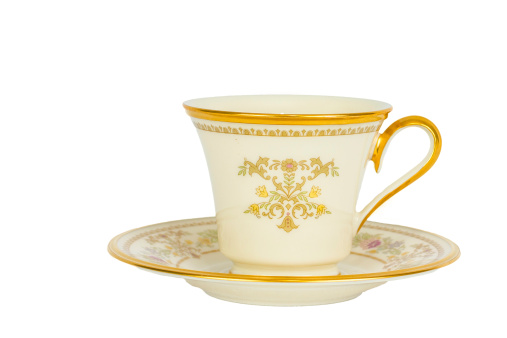 Chic porcelain set with plates and cup on transparent background