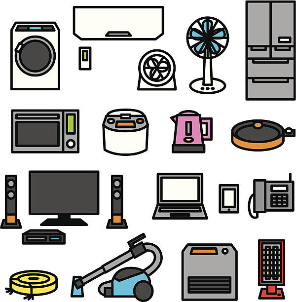 ilustraciones, imágenes clip art, dibujos animados e iconos de stock de aparatos eléctricos 01 - computer equipment pc fax machine appliance