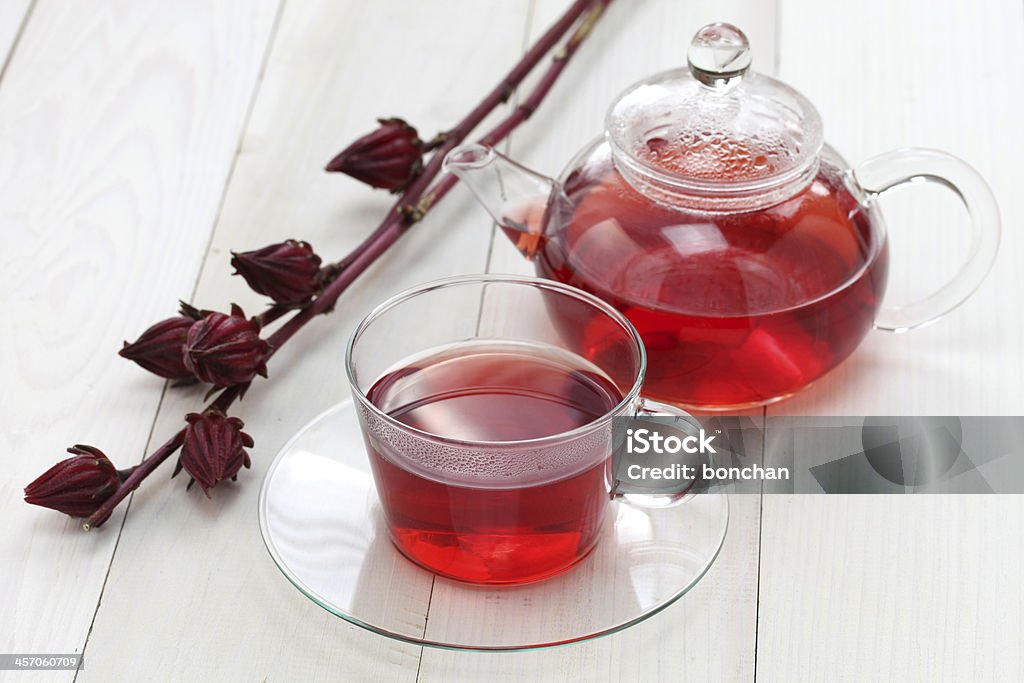 hibiscus tea a glass cup of hibiscus tea Hibiscus Tea Stock Photo