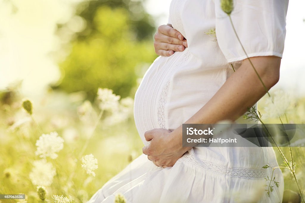 Pregnant woman Outdoor natural portrait of beautiful pregnant woman Abdomen Stock Photo