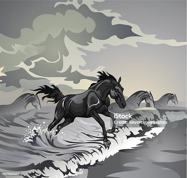 Seahorses Stock Illustration - Download Image Now - Horse, Wave - Water, Cloud - Sky