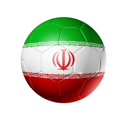3D soccer ball with Iran team flag, world football cup Brazil 2014. Isolated on white with clipping path
