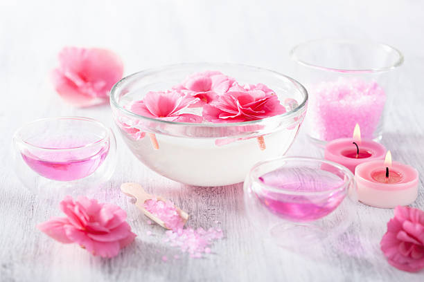 istock spa set with begonia flowers and essential oil 457071827