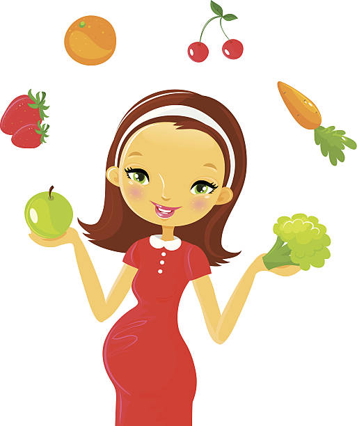 Ciąża: Zdrowa żywność – artystyczna grafika wektorowa
