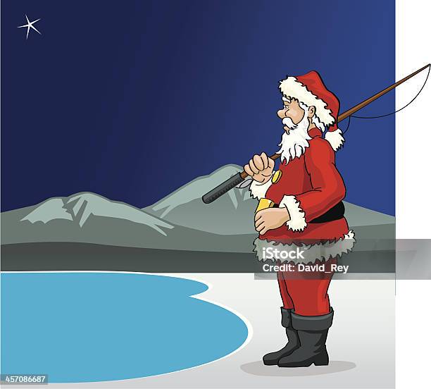 Santa Fisherman Stock Illustration - Download Image Now - Ice Fishing, Santa Claus, Fishing