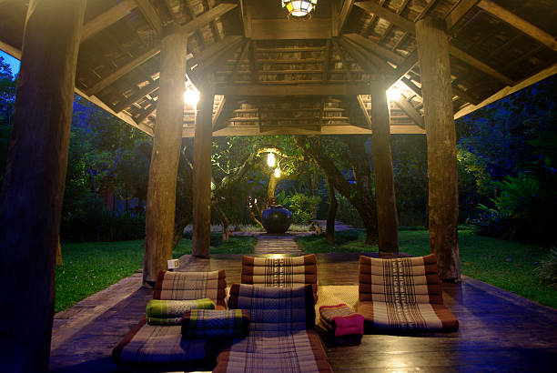 istock sala,spa pavilion resort at night lighting 457099129