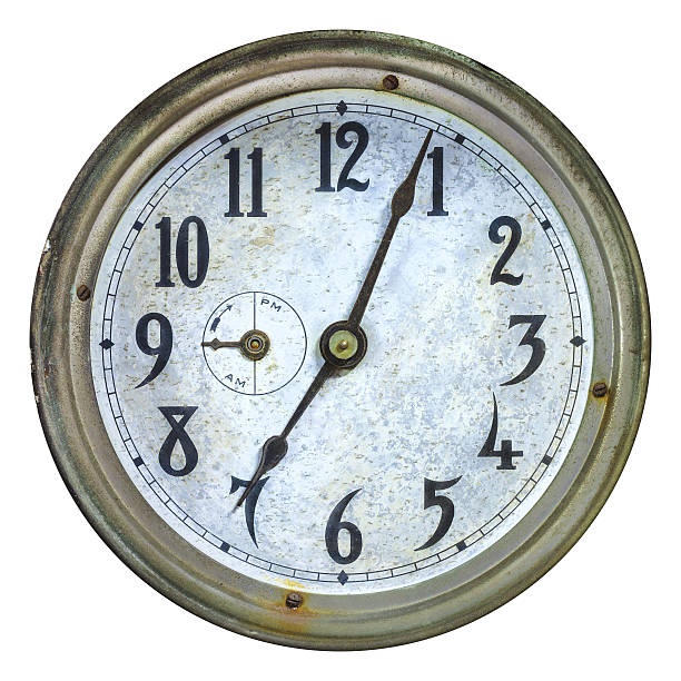 Vintage weathered clock face isolated on white