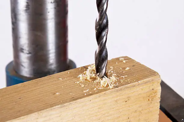 Drill-bit with timber at work