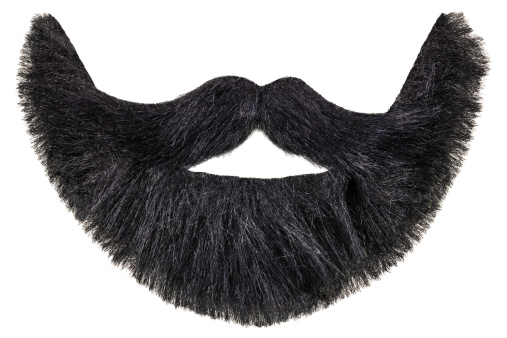Black beard with curly mustache isolated on a white background
