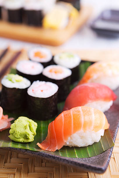 istock Various Japanese sushi on a plate, shallow depth of field 457207113