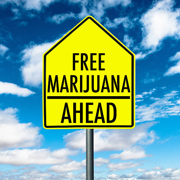 istock Cannabis road sign on cloudy backgrounds 457210815