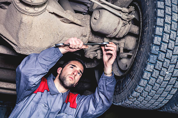 istock Mechanic working below a truck 457211833