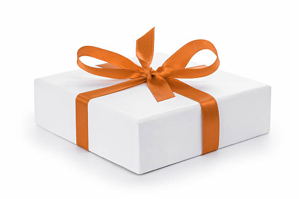 istock white textured gift box with orange ribbon bow 457217137